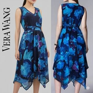 XSP Vera Wang Simply Vera Floral Asymmetrical Handkerchief Hem Sleeveless Dress